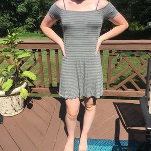 AE fit and flare grey striped dress